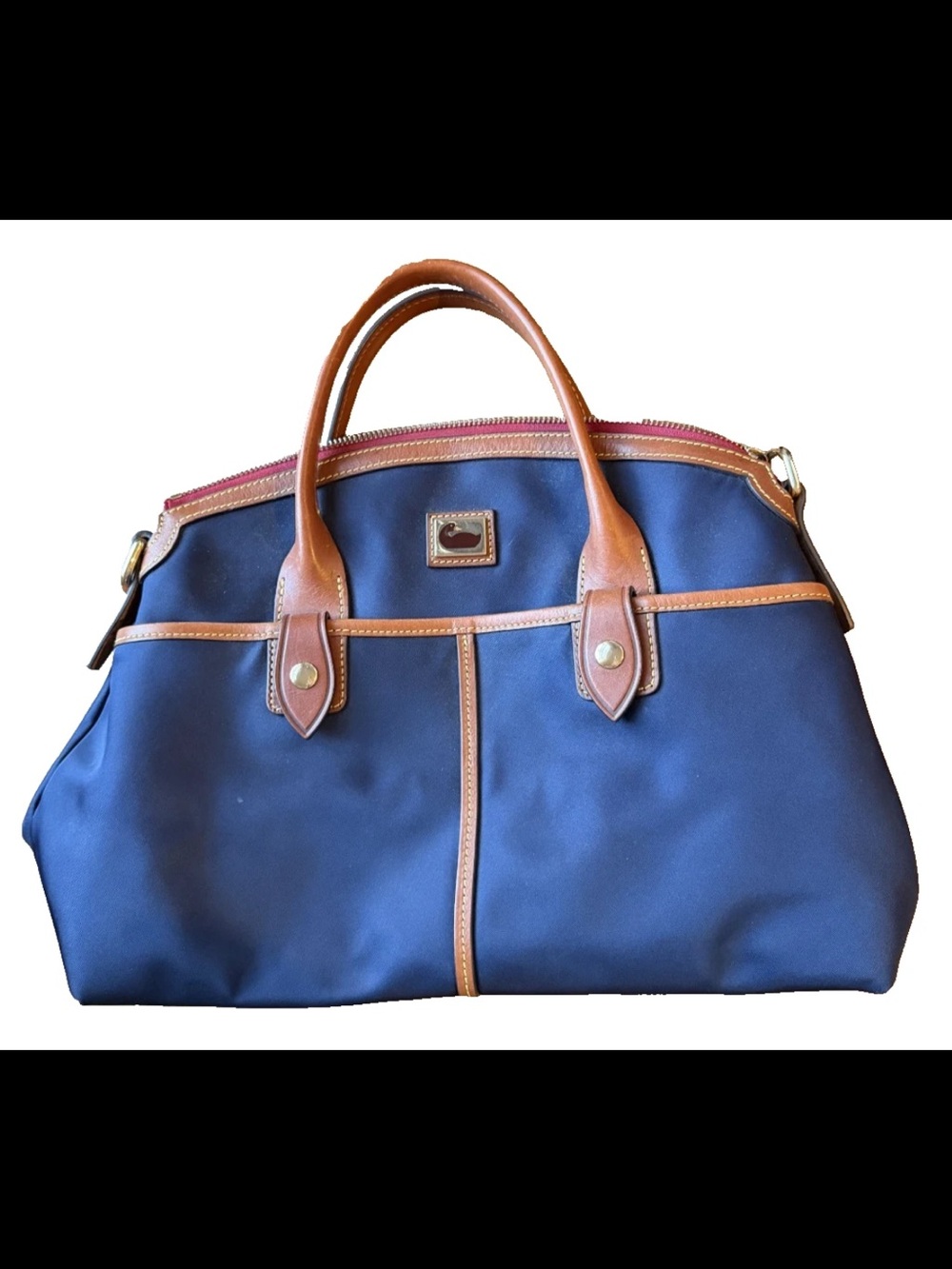 Dooney & Bourke Wayfarer Nylon Domed Satchel Navy Leather Trim Purse Bag